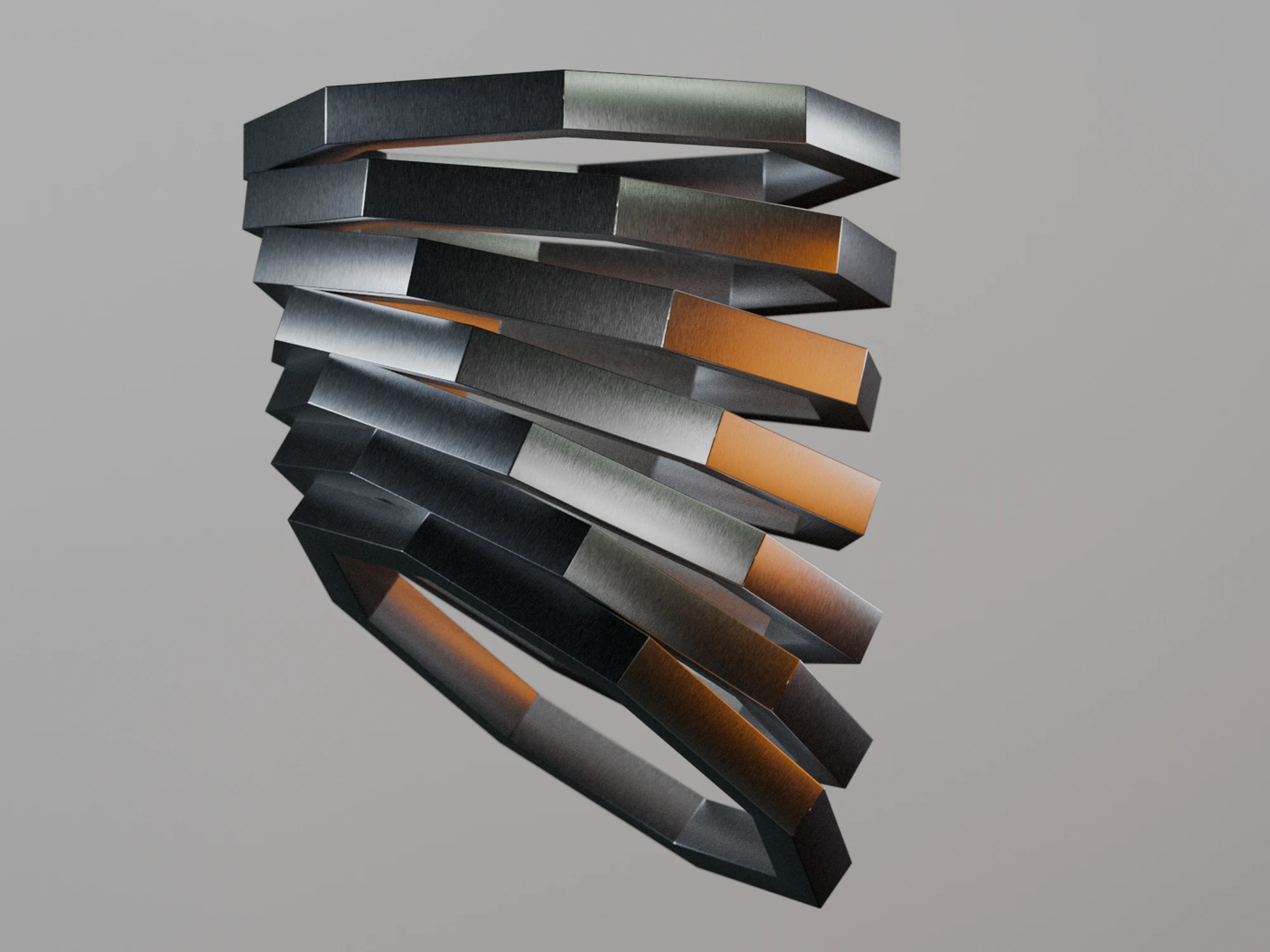 Repeated octagonal metal forms inclining into a bow