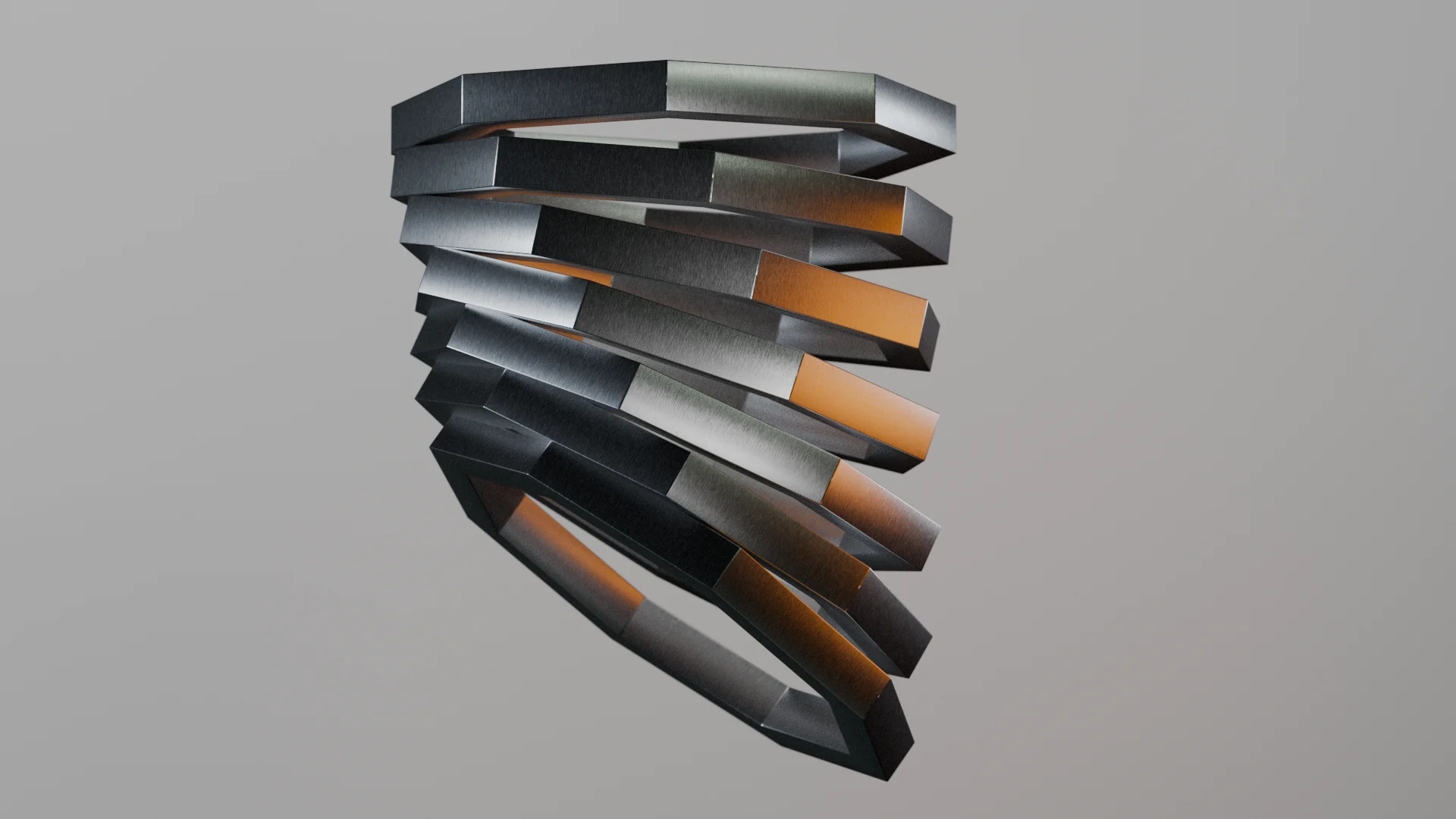 Repeated octagonal metal forms inclining into a bow