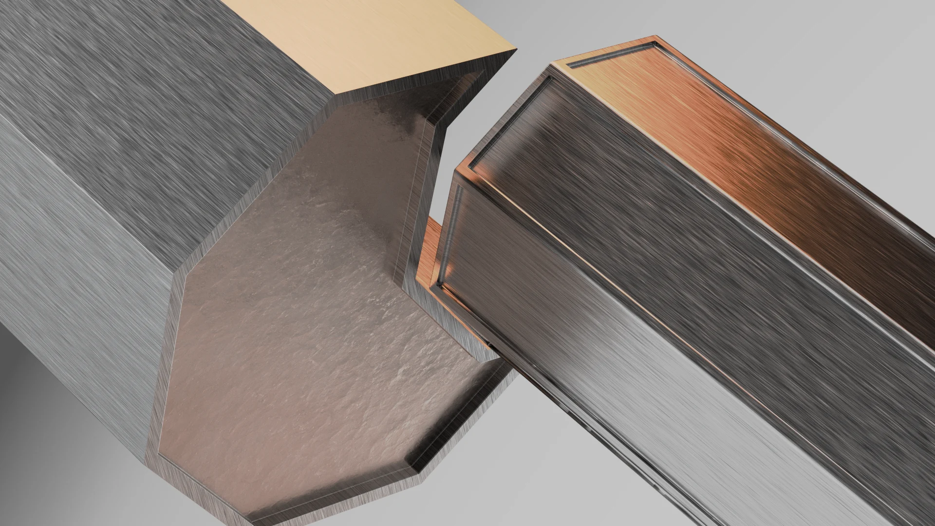 CGI octagonal metal parts beginning to read as a constructed object